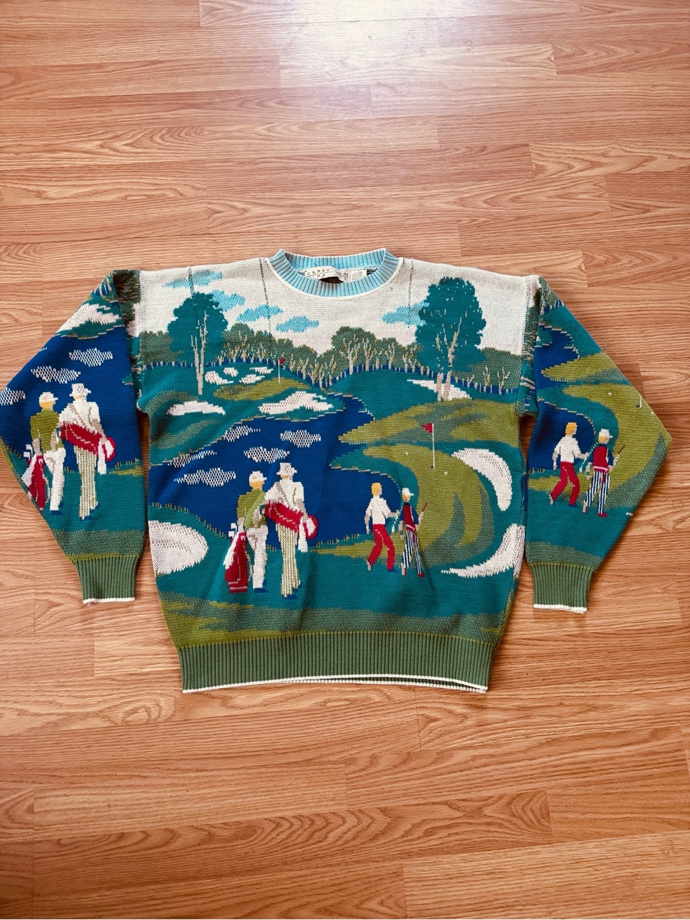 Vintage 80s 90s Crossings Golf Scene Crewneck Sweater Cotton Knit Novelty USA L